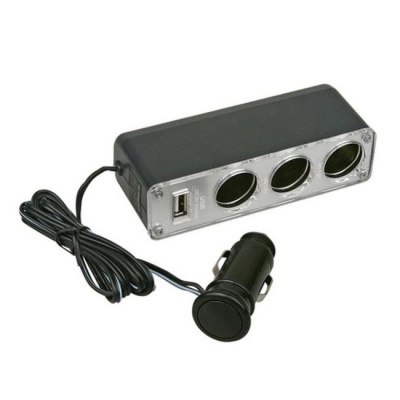 Разветвитель на 3 прикуривателя + USB, WF-0096 (12-24В), черный WF-0096-BK фото